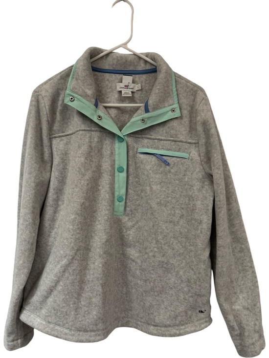 Vineyard Vines Sweaters - Vineyard Vines Shep Shirt Fleece Pullover Gray Mint Snap Neck Size Large
